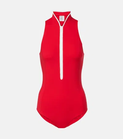 Hunza G Katya Zip-up Swimsuit In Red