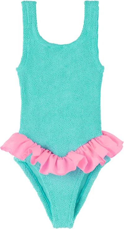 Hunza G Kids Blue & Pink Duo Denise Swimsuit In Multi