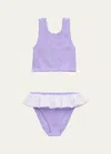 HUNZA G KIDS OLIVE TWO-PIECE RUFFLE BIKINI, SIZE