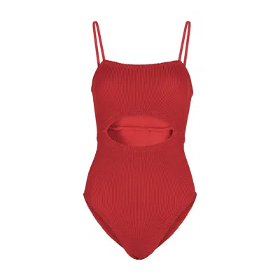 Hunza G Lara Red Cut-out Seersucker Swimsuit