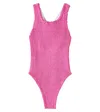 Hunza G Girls Pink Crinkle Bow Swimsuit In Pink