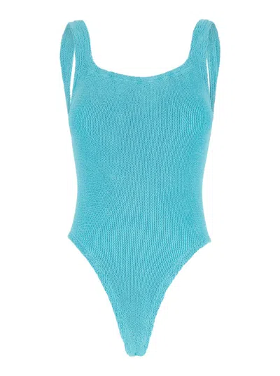 Hunza G Light Blue One-piece Swimsuit With Squared Neckline In Tech Fabric Stretch Woman