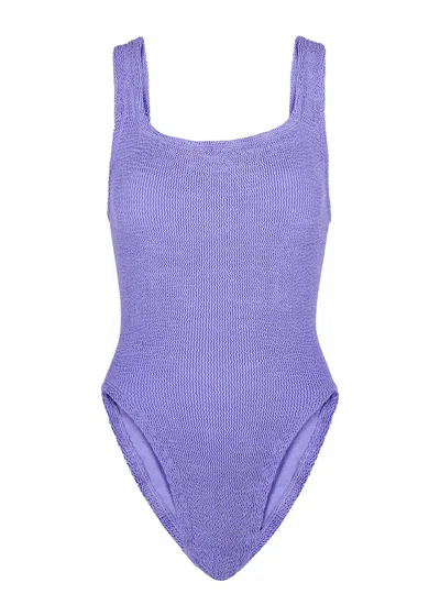 Hunza G Lilac Seersucker Swimsuit, Swimwear, Nylon In Purple