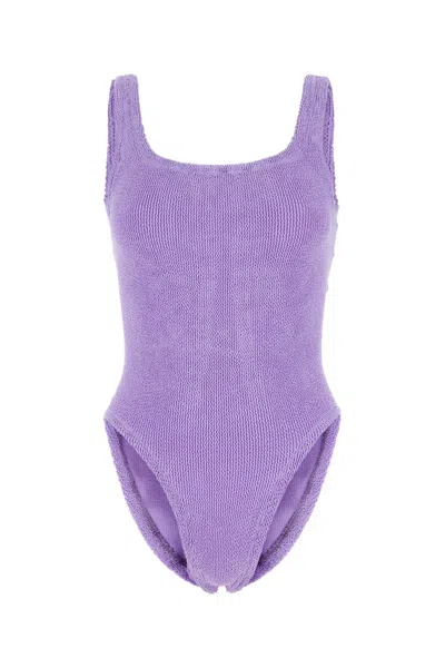 Hunza G Lilac Stretch Nylon Swimsuit In Blue