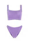 Hunza G Xandra High-cut Leg Square Neckline Bikini Set In Lilac