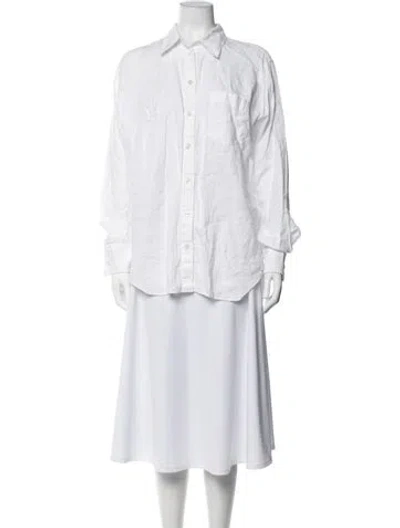 Pre-owned Hunza G Linen Long Sleeve Button-up Top In White