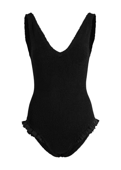 Hunza G Lisa Ruffled Seersucker Swimsuit In Black