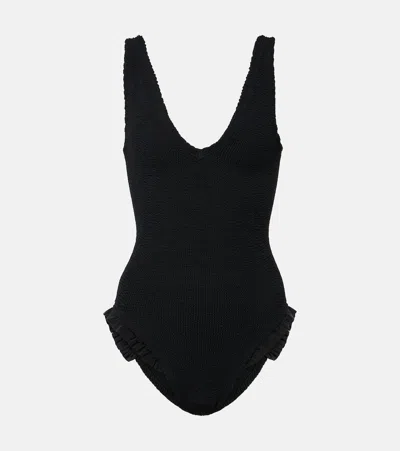 Hunza G Lisa Ruffled Swimsuit In Black