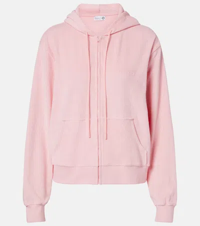 Hunza G Logo Cotton Terry Zip-up Hoodie In Pink