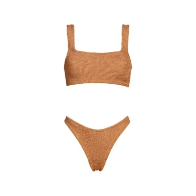 Hunza G Xandra Metallic Cocoa Two-piece Bikini In Brown