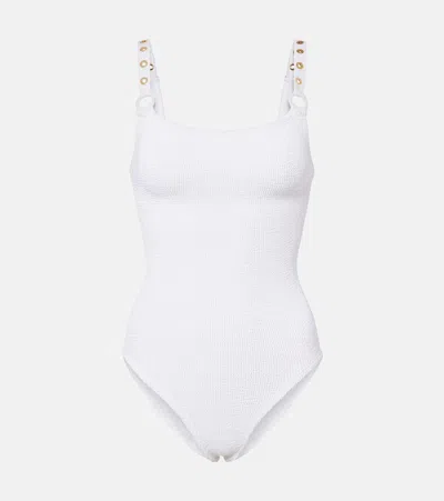 Hunza G Melody Embellished Swimsuit In White