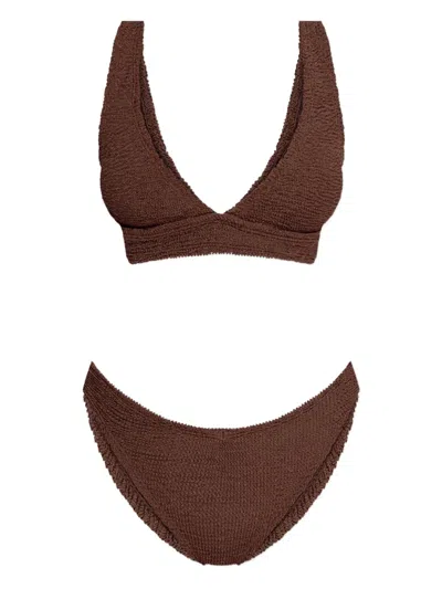 Hunza G Metallic Crinkle Bikini In Brown