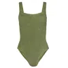 Hunza G Metallic One Piece Swimsuit In Moss/green | Square Necked Women's Swimsuit | Low Back Body Shaping S In Green