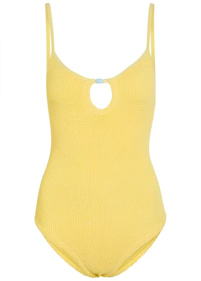 Hunza G Mia Beaded Crinkle Swimsuit In Yellow