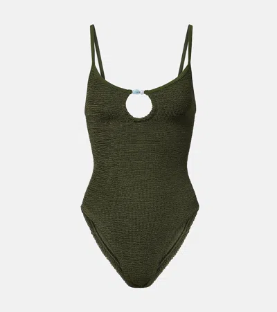 Hunza G Mia Beaded Cutout Swimsuit In Green