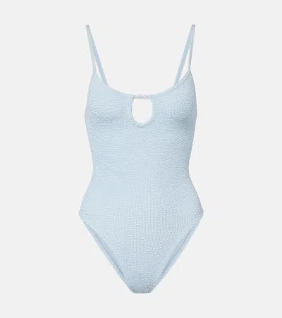 Hunza G Mia Beaded Cutout Swimsuit In Blue