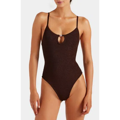 Hunza G Mia Beaded One-piece Swimsuit In Brown