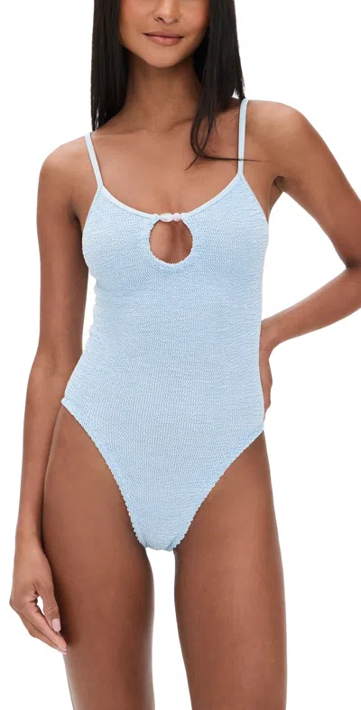 Hunza G Mia Beaded One-piece Swimsuit Metallic Ice Blue