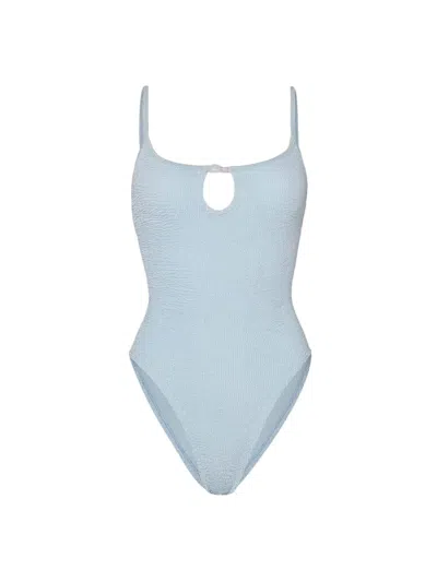 Hunza G Mia Beaded One Piece In Metallic Ice Blue
