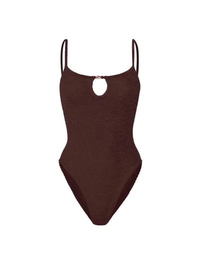 Hunza G Mia Beaded One Piece Swimsuit In Brown
