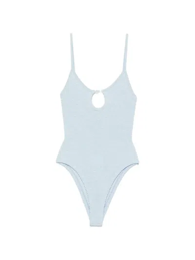 Hunza G Mia Crinkle-effect Cut-out Swimsuit In Blue
