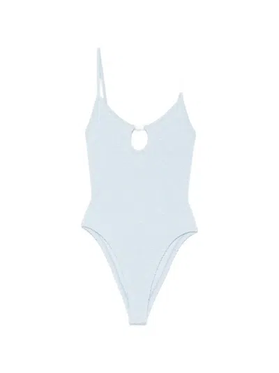 Hunza G Mia Crinkle-effect Cutout Swimsuit In Blue