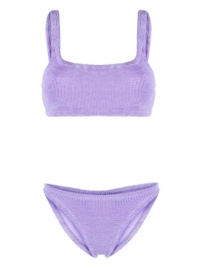Hunza G Mid-rise Crinkled Bikini Set In Purple