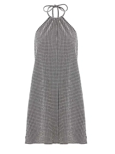 HUNZA G MINI DRESS IN SEERSUCKER CHECK, BLACK CHECK
