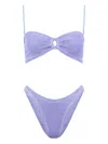 Hunza G Misty Faux Pearl-embellished Seersucker Bikini In Purple