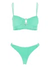 Hunza G Misty Faux Pearl-embellished Seersucker Bikini In Green