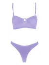 Hunza G Misty Violet Bikini With Fixed Spaghetti Straps And Cut-out With Ring In Tech Fabric Stretch Woman In Purple