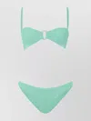Hunza G Misty Faux Pearl-embellished Seersucker Bikini In Green