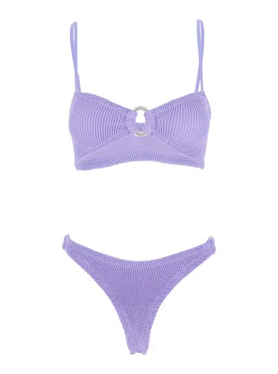 HUNZA G MISTY VIOLET BIKINI WITH FIXED SPAGHETTI STRAPS AND CUT-OUT WITH RING IN TECH FABRIC STRETCH WOMAN