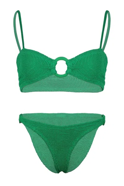 Hunza G Misty Bikini With Fabric Tonal Hoops Emerald In Green