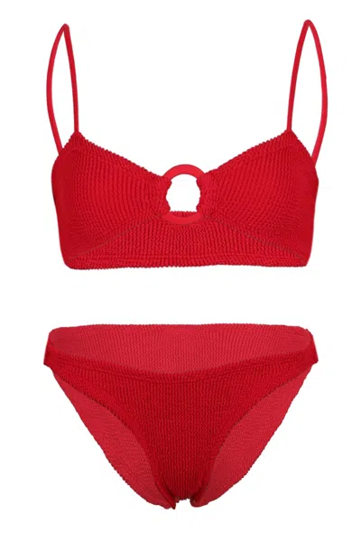 Hunza G Misty Bikini With Fabric Tonal Hoops Red