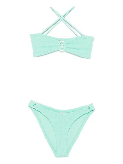 Hunza G Misty Crinkle Metallic Bikini In Blue