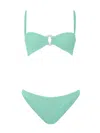 Hunza G Misty Faux Pearl-embellished Seersucker Bikini In Green
