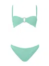 Hunza G Misty Faux Pearl-embellished Seersucker Bikini In Green