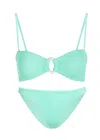 Hunza G Misty Faux Pearl-embellished Seersucker Bikini In Green