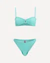 Hunza G Misty Faux Pearl-embellished Seersucker Bikini In Green