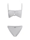 Hunza G 'misty' White Bikini With Fixed Spaghetti Straps And Cut-out With Ring In Multi
