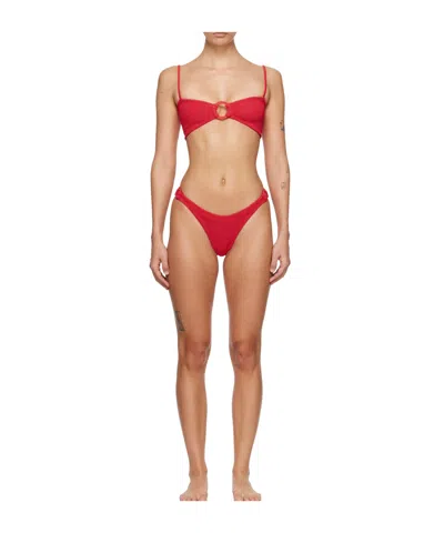 Hunza G Misty Tonal Hoop Bikini Set In Red