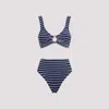 Hunza G Hallie Striped Ring-detail Bikini In Navy White