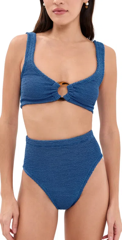 Hunza G Nadine Bikini Set Metallic Denim In Blue