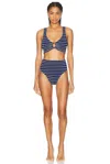 Hunza G Hallie Striped Ring-detail Bikini In Navy & White Stripe