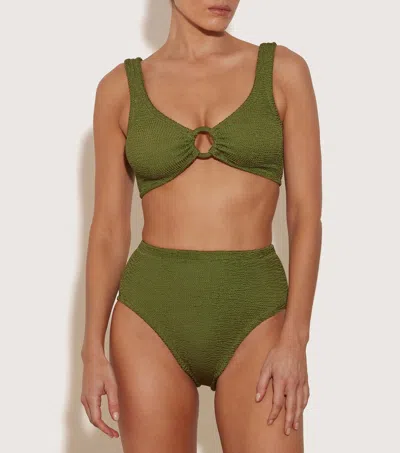 Hunza G Nadine Bikini With Tonal Hoops In Metallic Moss