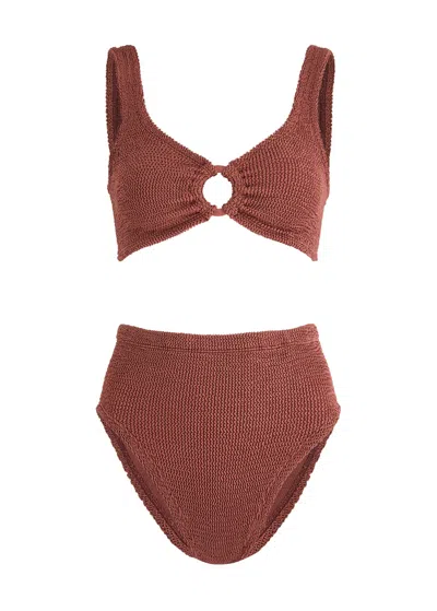 Hunza G Nadine Cut-out Seersucker Bikini In Rose