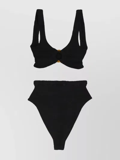 HUNZA G 'NADINE' HIGH WAIST BIKINI WITH TEXTURED FABRIC AND RING DETAIL
