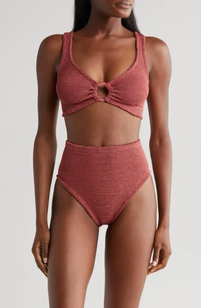 Hunza G Nadine Seersucker Two-piece Swimsuit In Metallic Rosewood