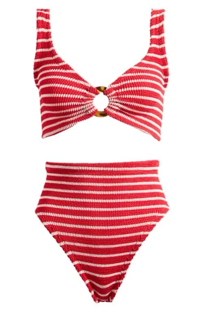 Hunza G Nadine Stripe Two-piece Swimsuit In Red